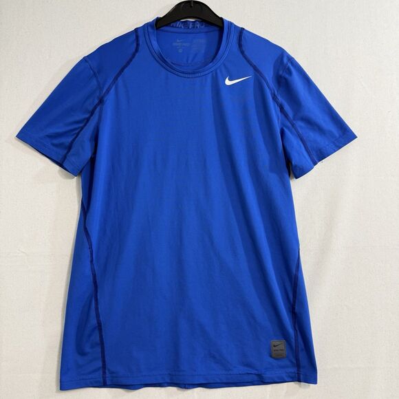 Nike Pro Men's Size Medium Fitted Dri Fit Short Sleeve Shirt Blue - Picture 1 of 10